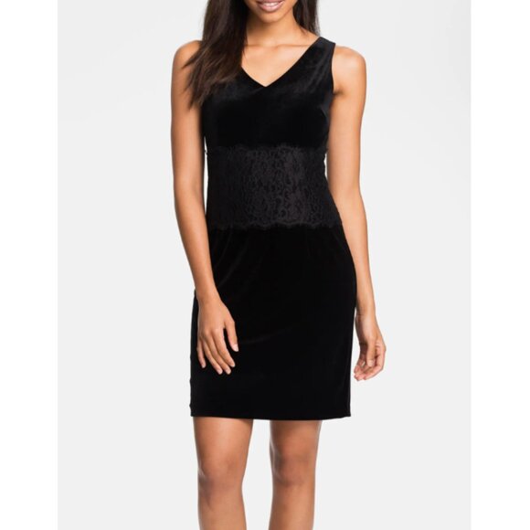 Donna Morgan Dresses & Skirts - NWT DONNA MORGAN Women's Black V-Neck Lace Inset Velvet Cocktail Dress Sz 14